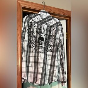 Helix Black white Plaid Fashion Graphic Button Up Men's Casual Shirt